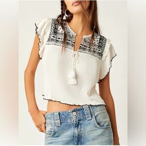 NWOT Free People Ivory Combo Sarafina Top